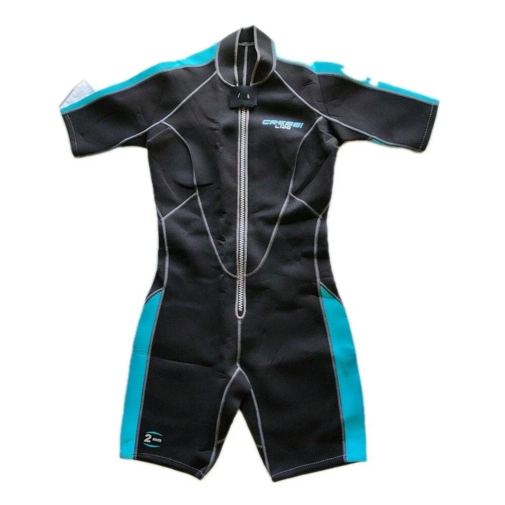 CRESSI LARGE Women's LIDO 2MM SHORTY WETSUIT BLACK & TEAL BLUE
